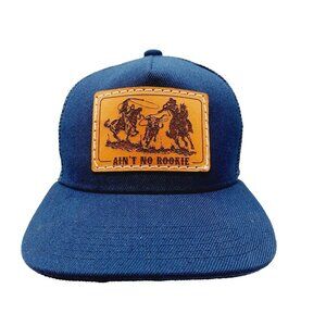 Ain't No Rookie Hat Brown Patch Blue Hat Rodeo Snapback Mesh